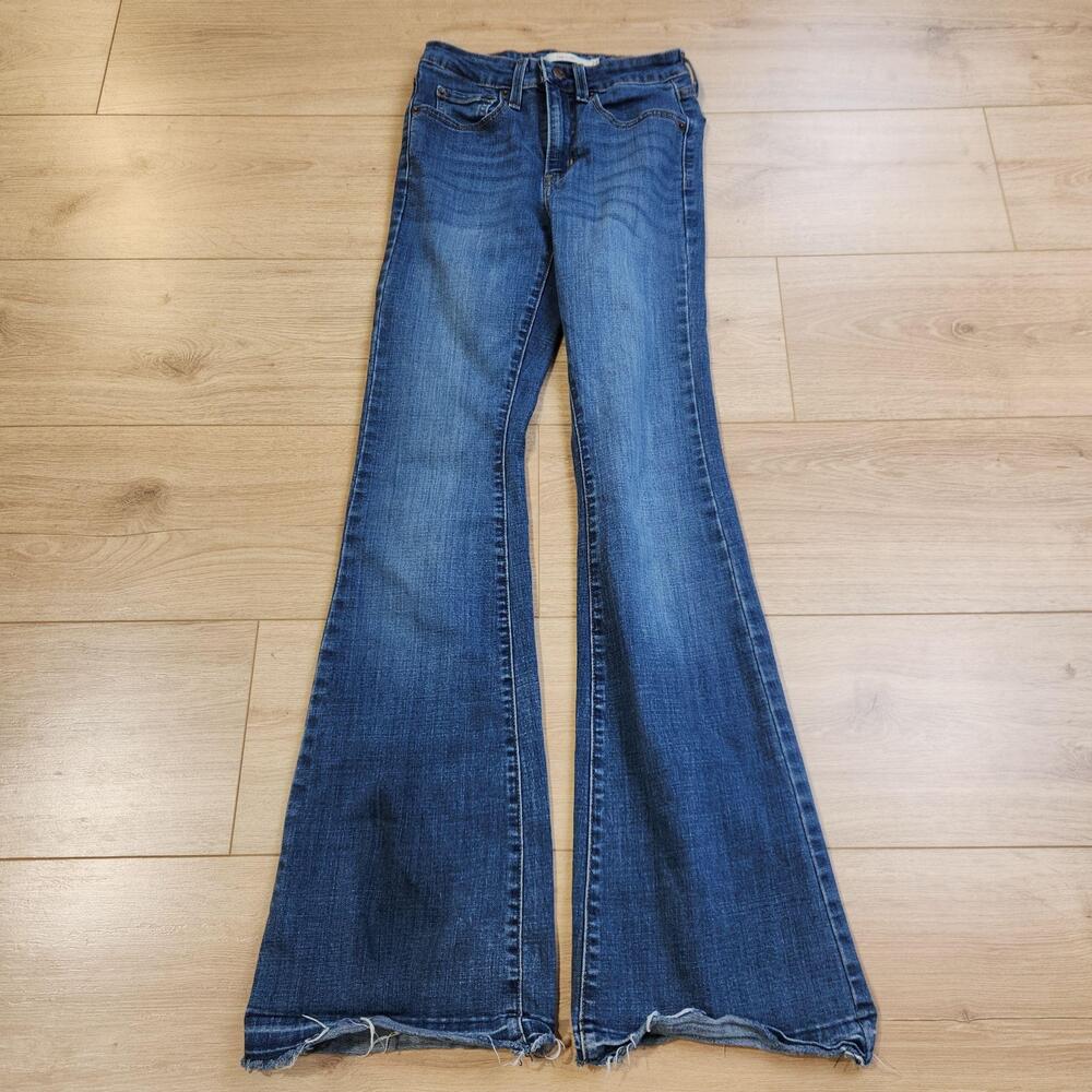 Levis 726 Flare Jeans Womens 24x32 Medium Wash Blue Mid Rise Stretch Denim